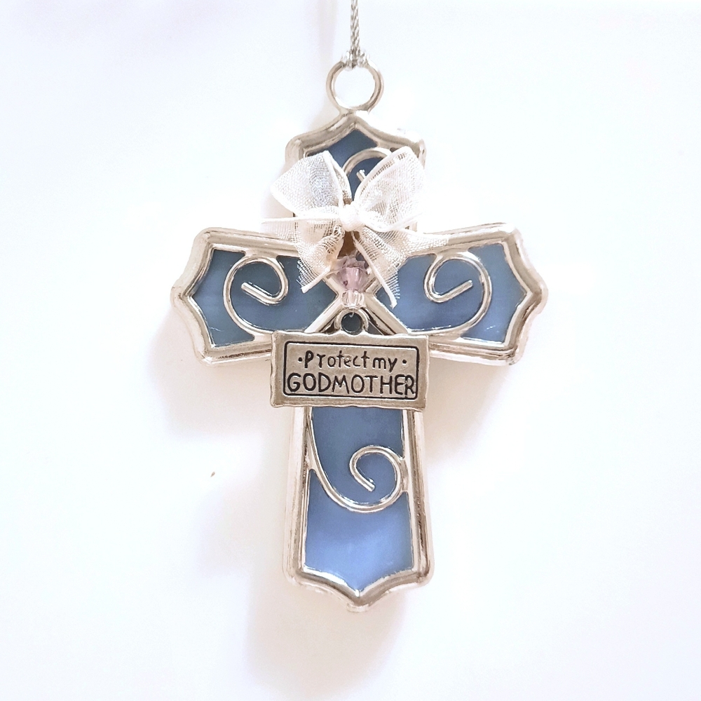 "Protect my Godmother" Stained Glass Cross Ornament